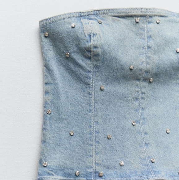 Zara Denim Top Jewel Corset Rhinestone size S - Picture 12 of 12